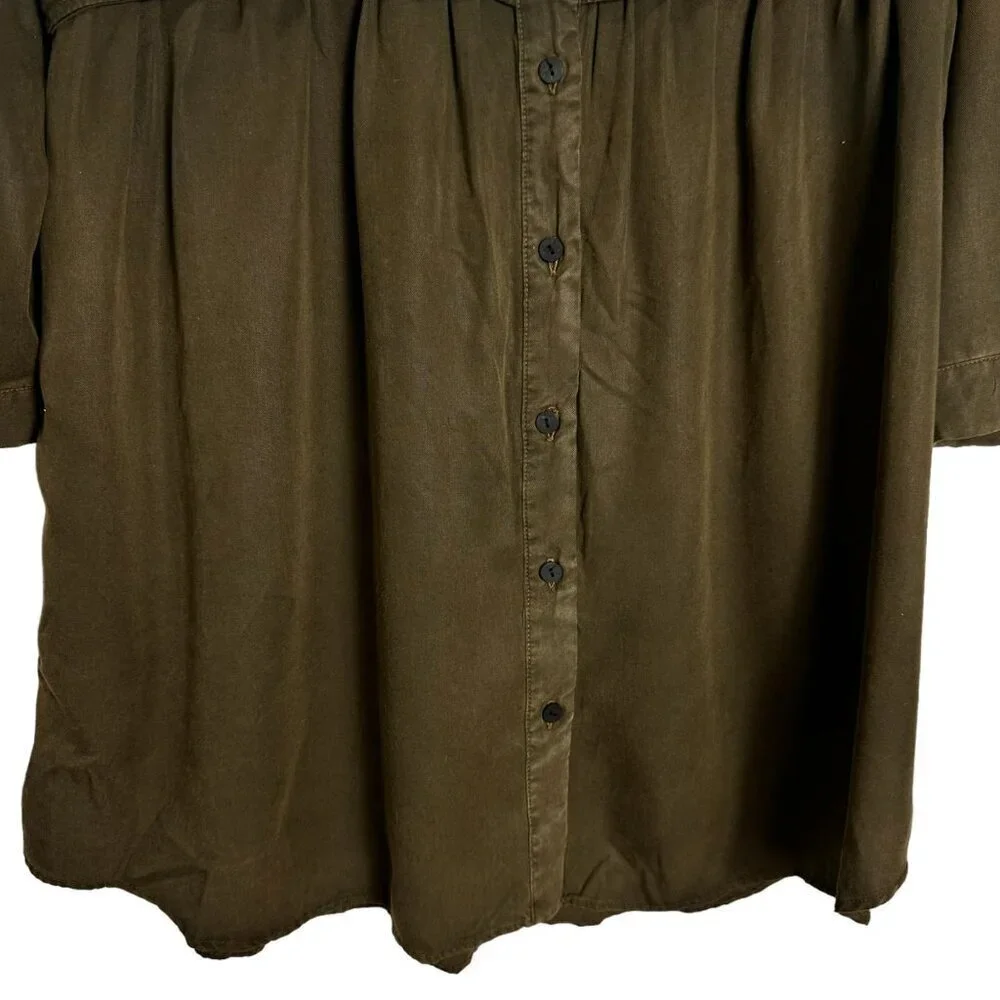 Zara Olive Green Beaded Shirt Dress Long Sleeve Utility Chic Size S - Picture 6 of 12